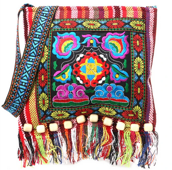 Hmong винтажная Этническая сумка для хранения через плечо с вышивкой и кисточками Boho Хиппи-кисточка сумка-мессенджер сумка-Органайзер для хранения