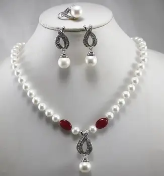 

free shipping white black shell pearl earrings Necklace Pendant Set
