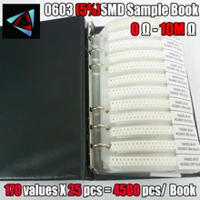 0603 SMD образец резистора книга 5% 0R~ 10 м допуск 170valuesx25 шт = 4250 шт Резистор Комплект