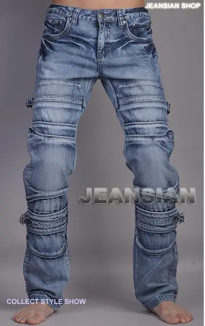 Best price at $117 Cheap Zipper pocket Straight jeans man pants slim fashion mens denim jeans motorcycle Cat whisker true jean men long trousers splice