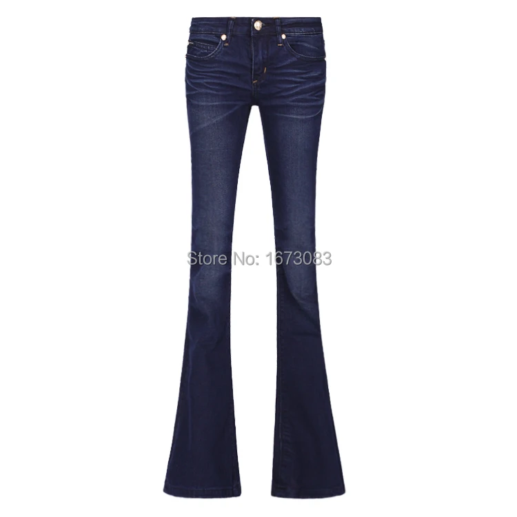 Для женщин светло-голубой цвет винтажные труба Супер Flare Джинсы Для женщин S низкая посадка стрейч широкую ногу узкие джинсы Femme