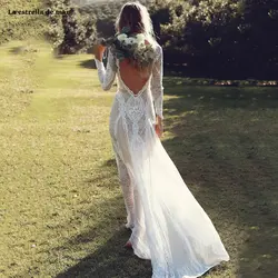 Vestido de noiva boho2019 Новое Кружевное Длинные рукава цвета слоновой кости свадебное платье в стиле бохо со шлейфом; robe de Mariage богема