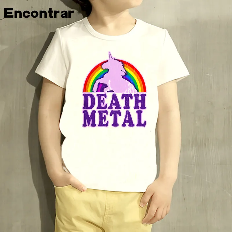 Детская футболка с изображением радуги, единорога, смерти, металла, с героями мультфильмов топы с короткими рукавами для мальчиков и девочек, детская Милая футболка HKP2164 - Цвет: HKP2164A