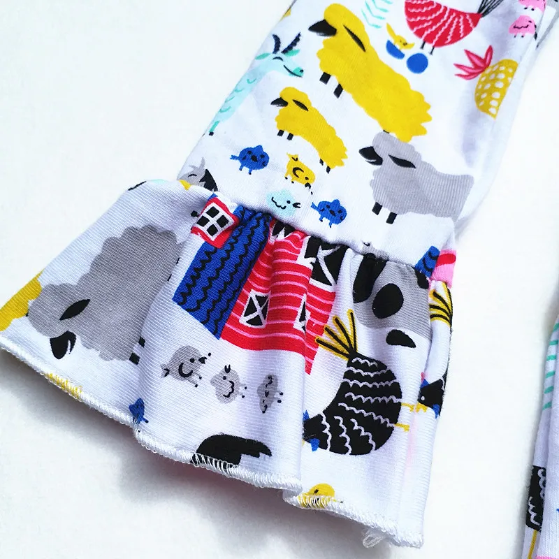 Best Sell Baby Clothes Knit Cotton Farm Print Ruffle Dress Match