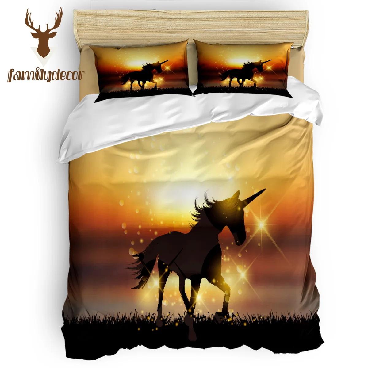 

Familydecor Dusk Unicorn Quilt Cover Bedding 4 Pcs Bedding Sets Quilted Duvet Set Machine Washable Duvet Cover Sets California