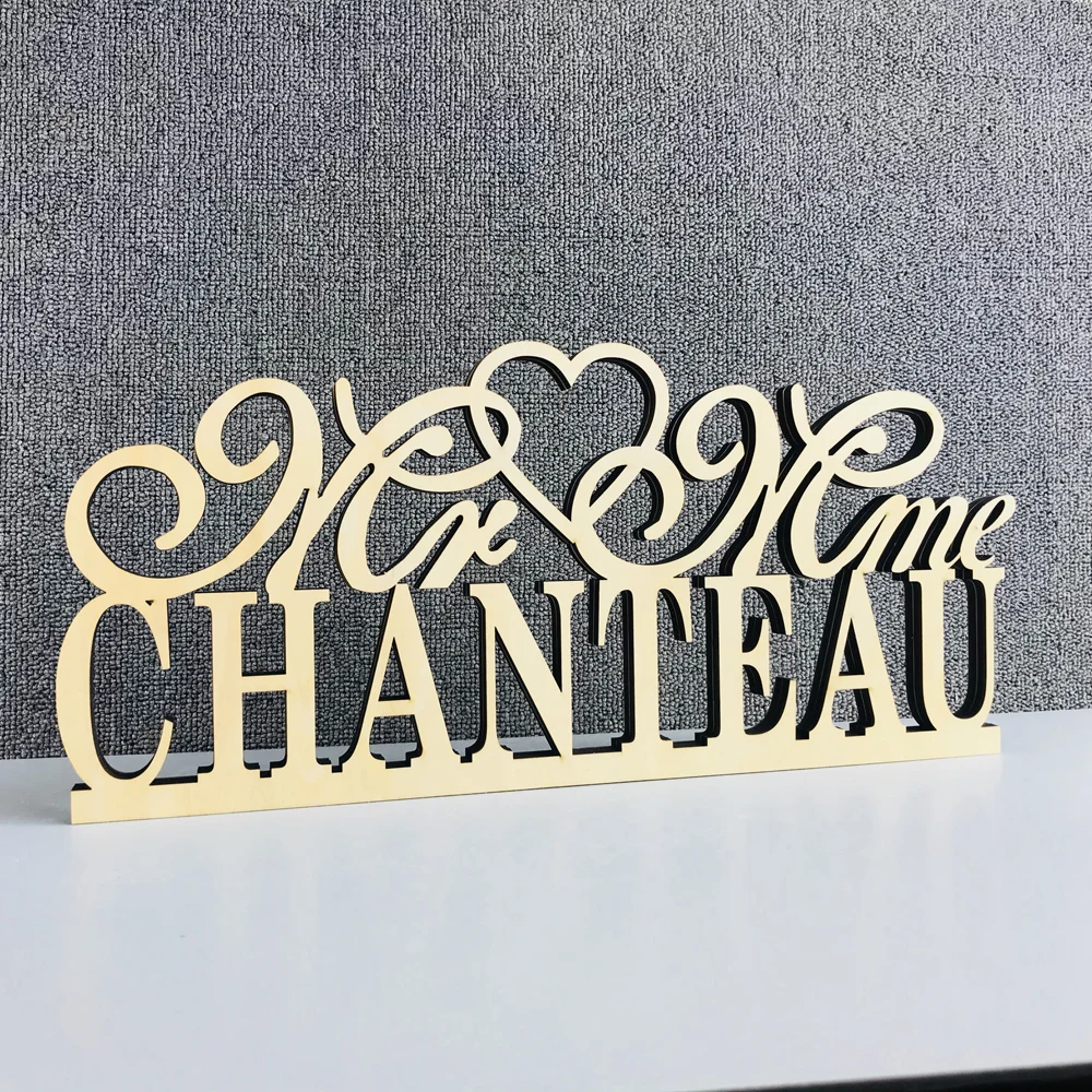Custom Mr & Mrs Name Wedding Table Sign,Personalized color wood Table Sign Wedding with name,Bride & Groom Sign Decor Supplies (4)
