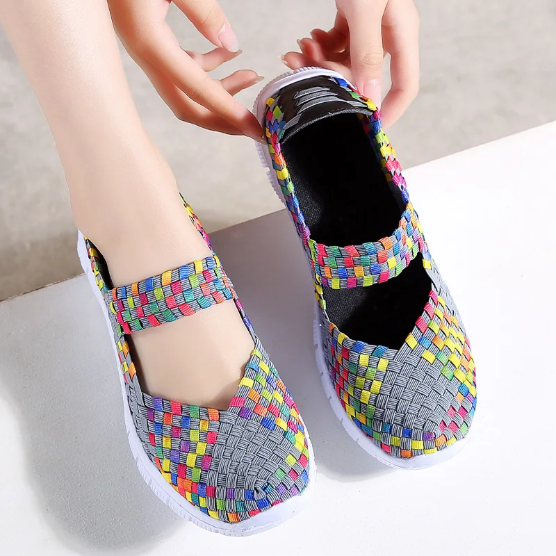Chaussures Plat De Rose Tissé 2018 Slip Sur Le Femme Lumière D'été Appartements Red Purple 599 Grey 599 Marche Femmes Orange 599 Élastique Confort Tkn Sandalie 599 Sandales nxX408q06