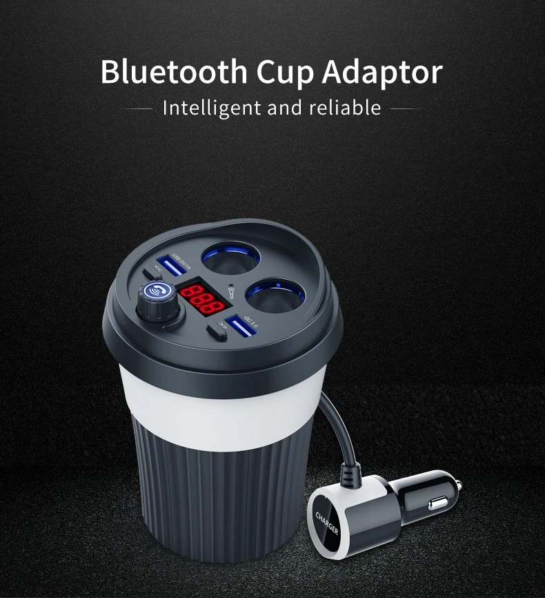 

Nulaxy Cup Holder Car Bluetooth FM Transmitter Music MP3 Player Hands Free Car Kit Cigarette Lighter 2 USB Car Charger Adapter