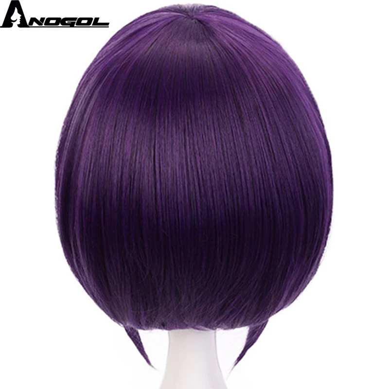 Anogol My Hero Academy Short Straight Kyoka Jiro Anime Short Straight Bob Purple Synthetic Cosplay Wig For Role Play Halloween
