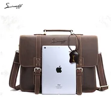 SMIRNOFF Men Handbag Vintage Brown Crazy Horse Leather Men Messenger Bag Computer Laptop Man Notebook Bag Male