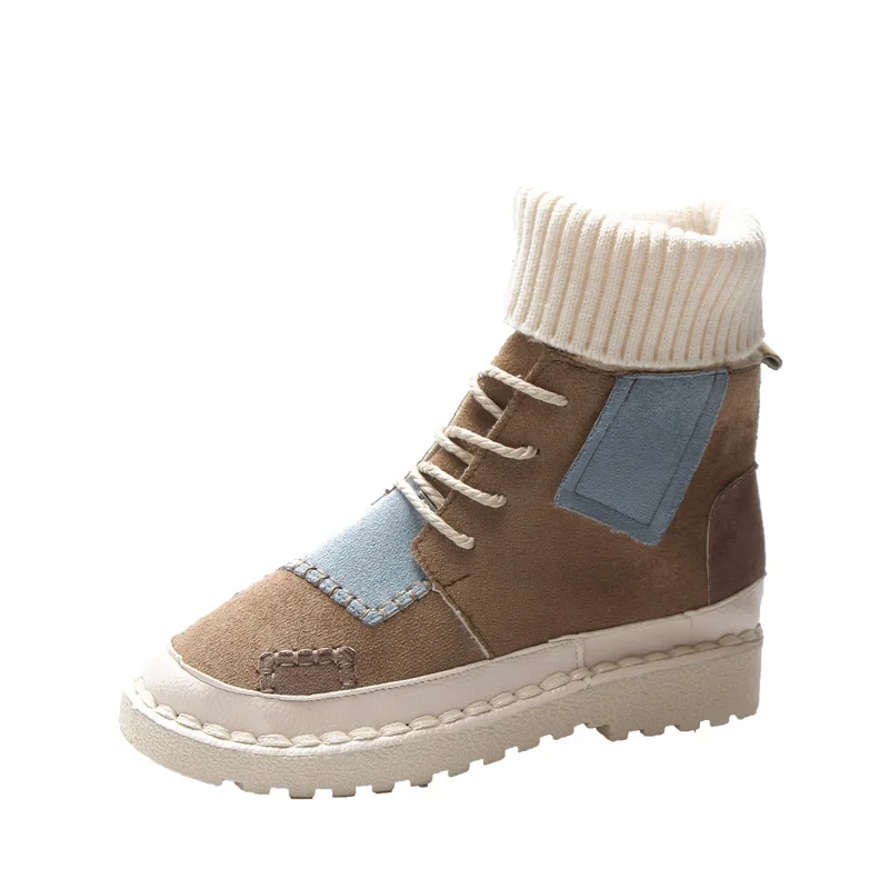 JINBEILEE Winter Wild High-top Canvas Lace-up Female Boots Cloth Wind Patch Fashion Boots Wpmen's Casual Walking Shoes