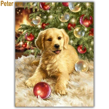 

Peter ren Diamond painting cross stitch Home Decor Square\Round diamond mosaic Full Diamond embroidery Christmas tree puppy