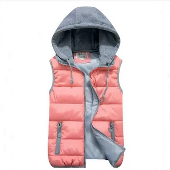 

women's cotton vest wool collar hooded down vest Hot high quality Brand New female winter warm Jacket&Outerwear Thicken