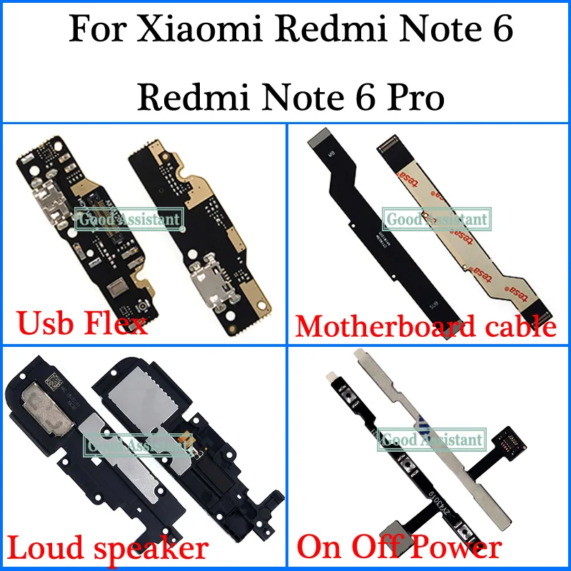 

For Xiaomi Redmi Note 6 / Redmi Note 6 Pro Global Usb Flex Motherboard cable Loud speaker On Off Power Volume button Flex Cable