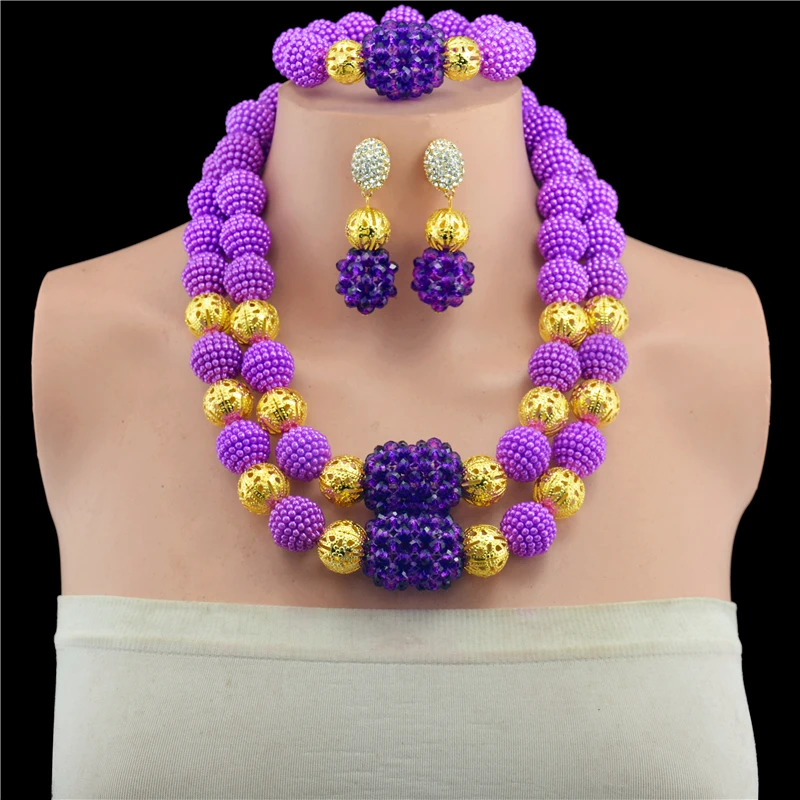 

Purple Color African Beads Jewelry Sets For Women Wedding Bridal Resin Pendant Statement Necklace Earrings Accessories