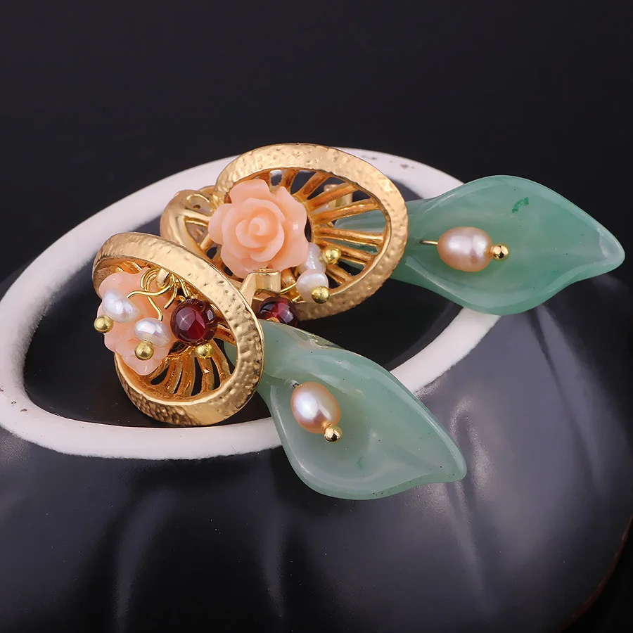 FARLENA украшения ручной работы Натуральный камень цветок серьги с пресноводным жемчугом Винтаж китайский стиль серьги