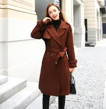 

Woollen coat for women's long style of autumn and winter new temperament slim waist long sleeve woolen overcoat wave