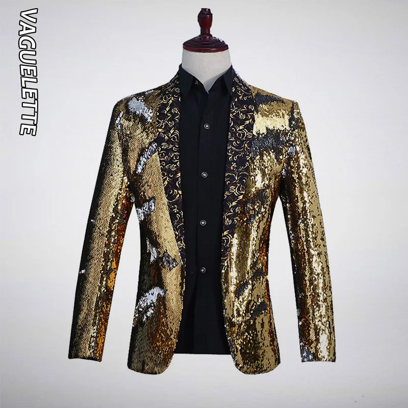 VAGUELETTE блестки блейзер для мужчин Модная стильная сценическая одежда для певцов куртка пальто Блестящий блейзер мужская сценическая одежда M-2XL