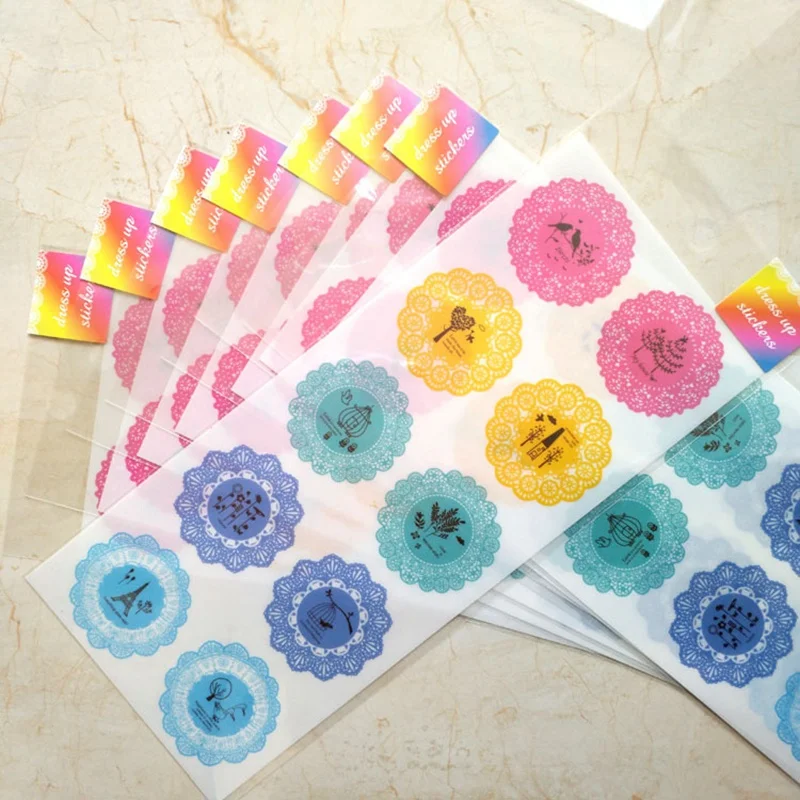 

Round Lace Stickers Fresh Round Lace Decorative Sticker Transparent PVC Round Sealing Pegatinas DIY Toys For Children Adesivos