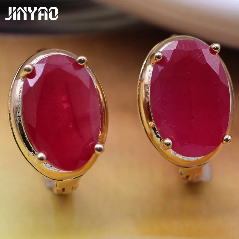 Женские серьги кольца с цирконом JINYAO овальные цвета шампанского золотого для