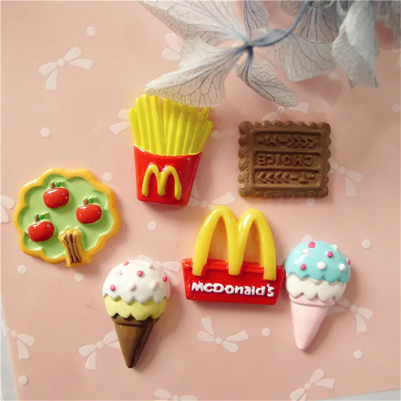 

30pcs Resin Imitation Food Cabochons Ice cream cookies Fries For DIY Phone Shell Materials Children's Headwear Embellishments