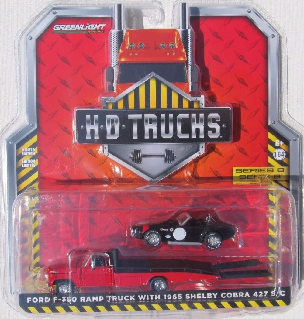 

GL 1:64 1970 Ford F-350 Ramp Truck with 1965 Shelby Cobra alloy model Car Diecast Metal Toys Birthday Gift For Kids Boy