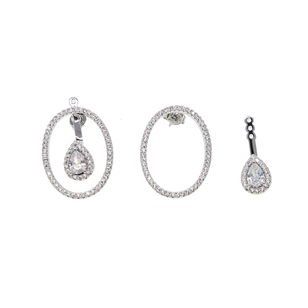 NEW style Frond double sided earring for women AAA cubic zirconia cz geometric elegance wedding engagement OVAL earring jewelry
