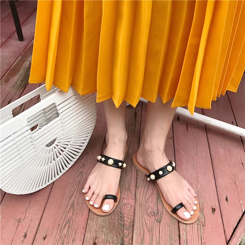 MONMOIRA/элегантные сандалии на плоской подошве с жемчугом женские летние пляжные