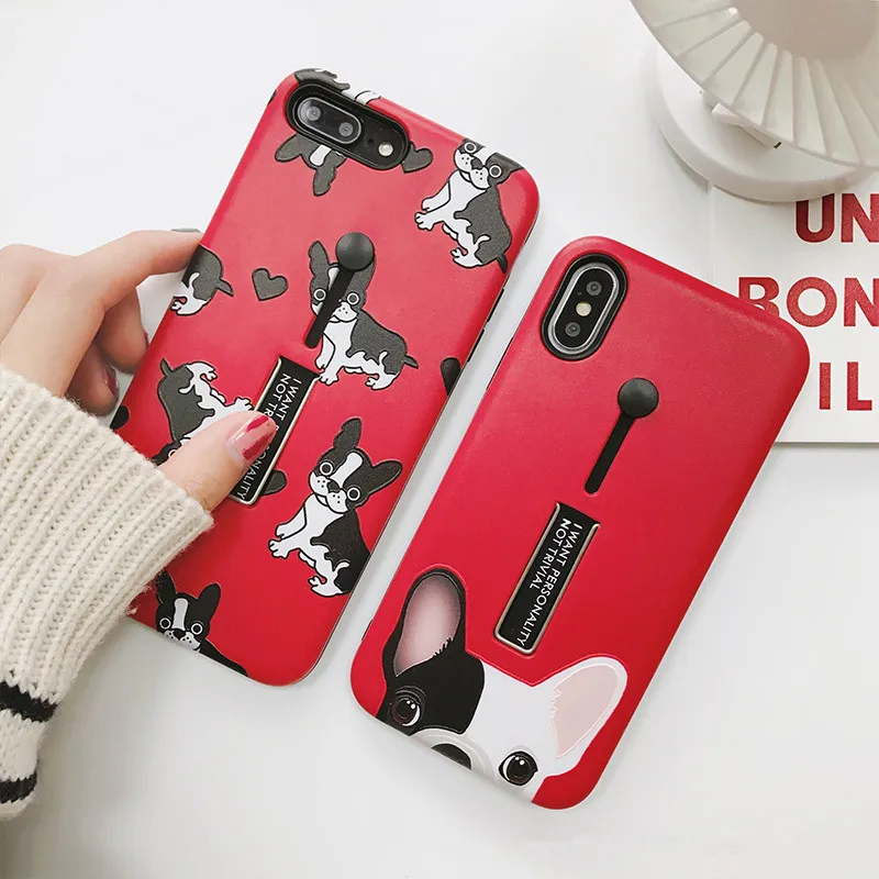 Kopen Cartoon Dieren Bulldog Hond Case Voor iPhone 7 6 6 s Plus Voor iPhone 8 Voorzien Cases TPU Zachte Rode IMD Cover