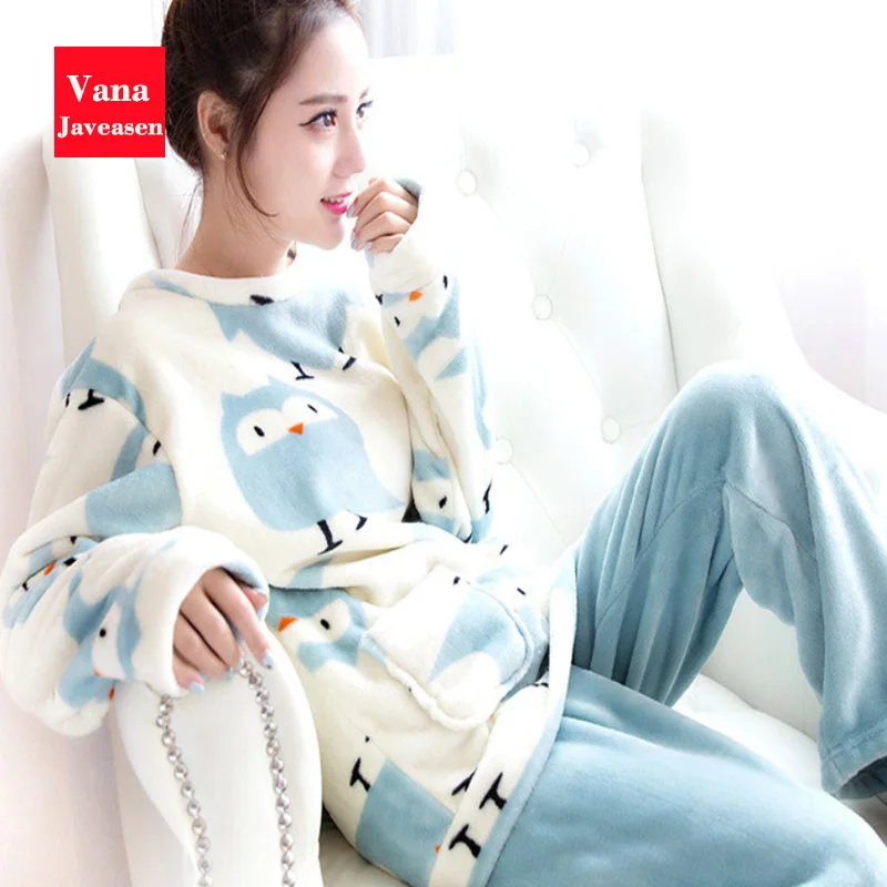 Vana Javeasen фланелевые осенне-зимние женские пижамные комплекты теплое домашнее женское ночное белье с героями мультфильмов топы и штаны пижамный комплект для девочек
