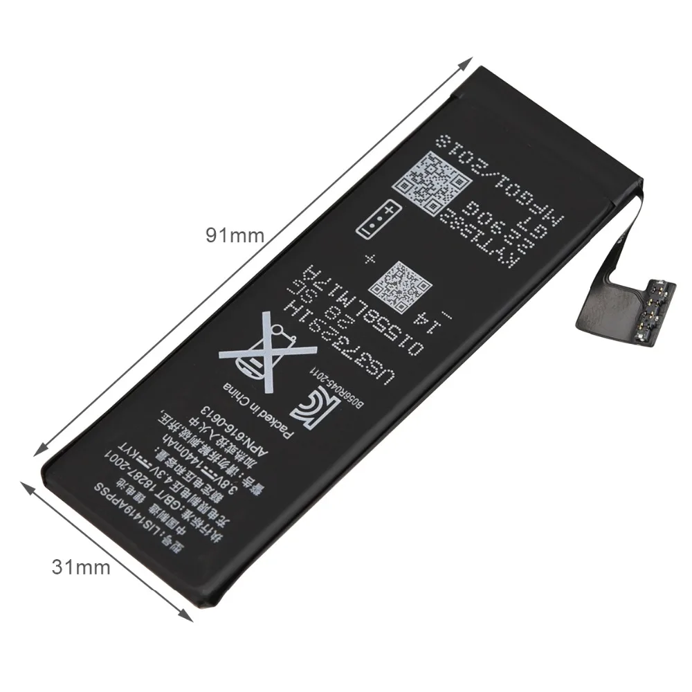 Aaa جودة القدرة الحقيقية 1440 مللي أمبير بطارية الهاتف المحمول البطارية ل iphone 5 5 جرام مع أدوات إصلاح كيت و البطارية ملصق