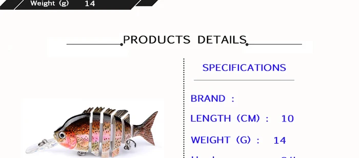 Fishing Lures Jointed Bionic 6 Segments 10cm 13.6g Artificial Lures Perch Walleye Pike Sunfish Hard Bait Fishing Tackle  (3)