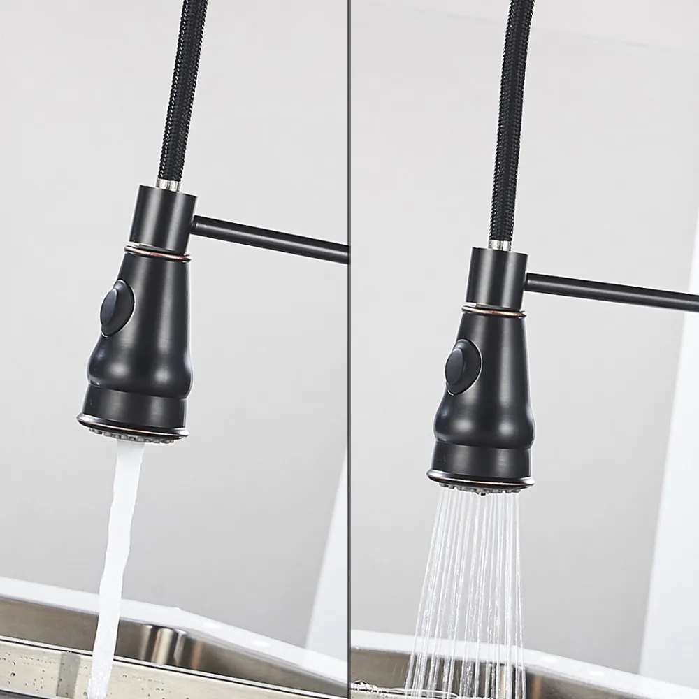 FLG Spring Style Oil Rubbed Bronze Kitchen Faucets Grifo Pull Out 360 Degree Rotating Deck Mounted Cold And Hot Kran Water C003O