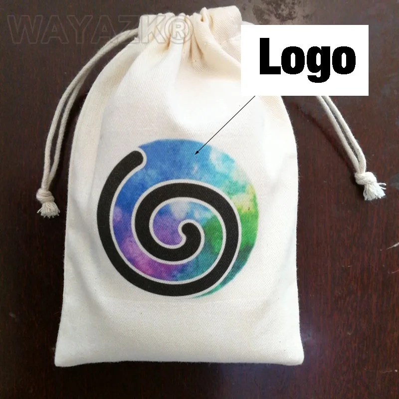 100pcs lot Peronlized made cotton drawstring pouch gift bag with custom logo printed