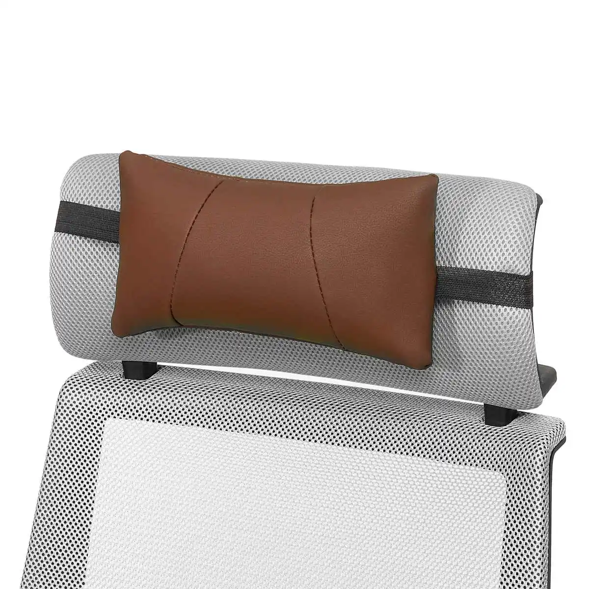 Soft Leather Car Neck Back Seat Pillow Lumbar Support Massager Waist Cushion Pillow For Chairs Seat Relieve Pain luxury Sponge - Название цвета: Coffee Headrest