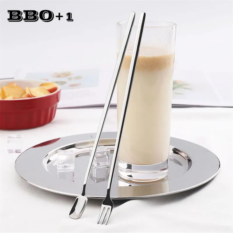 6pcs Stainless Steel Korean Fruit Forks Long Handle Salad Dessert