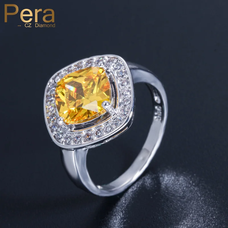 

9 Color Option Fashion Woman 925 Sterling Silver Jewelry Big Square Yellow Crystal CZ Stone Paved Party Ring For Women R024