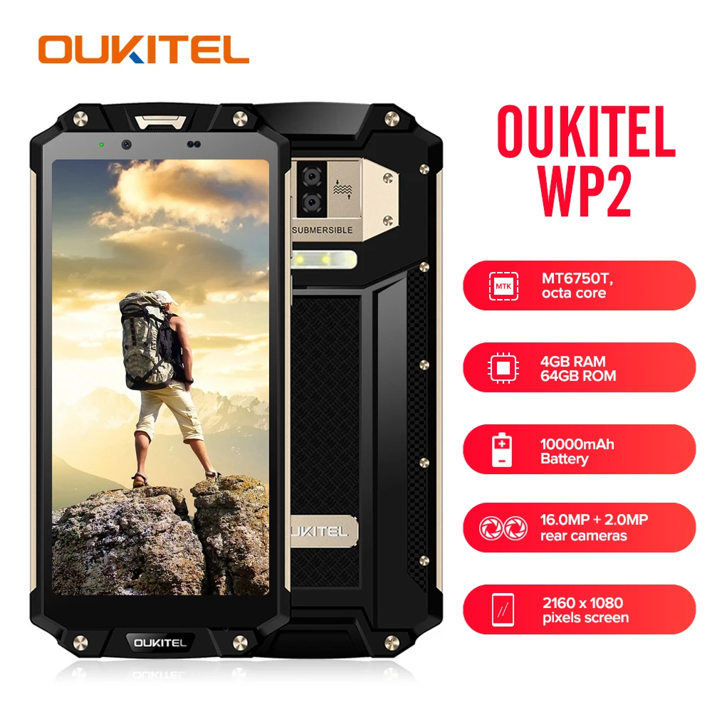 OUKITEL WP2 смартфон с 6 дюймовым дисплеем восьмиядерным процессором MT6750T ОЗУ 4 Гб ПЗУ 64