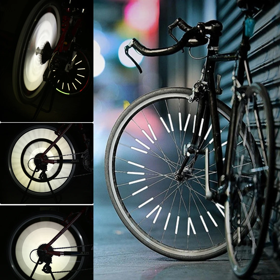 12pcs/set Reflective Mount Clip Tube Warning Strip Bicycle bike Wheel