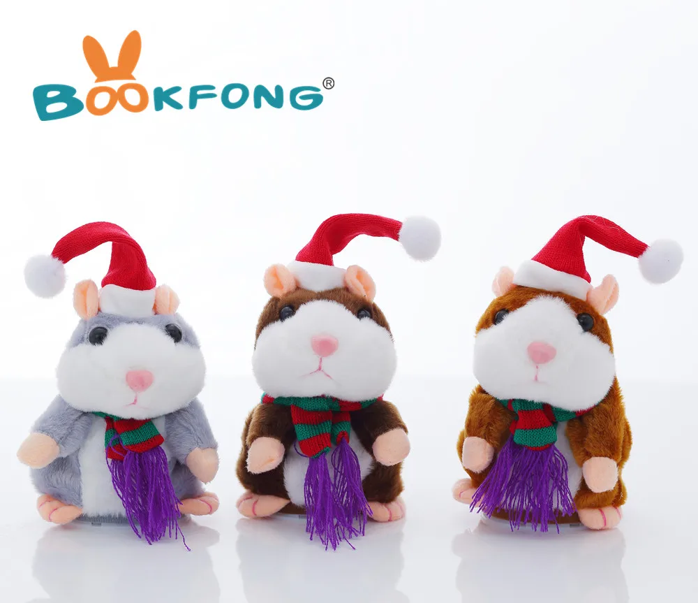 

Christmas Talking Hamster Plush Doll Interactive Sound Record Hamster with Christmas Hat Xmas Gifts Great Kids Gifts 15cm