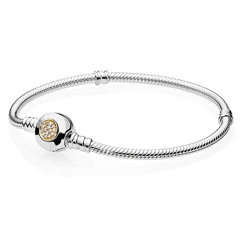 

New 925 Sterling Silver Bracelet MOMEMTS Two-Tone Signature Snake Chain Bracelet Bangle Fit Women Bead Charm Pandora Jewelry