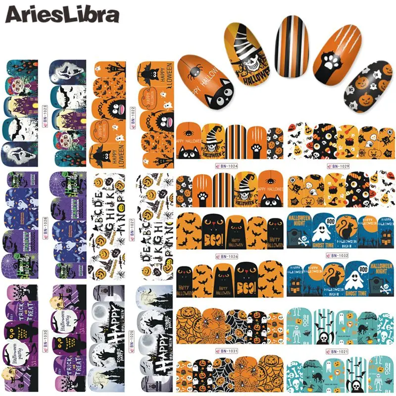 

AriesLibra Nail Decal Halloween Series Nail Art Stickers Water Transfer Sticker DIY Manicure Beauty Decoration Cosmetic wraps