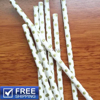 

200pcs Gold Tiny Polka Dot Paper Straws for Wedding,Christmas,Baby Shower,Birthday,Holiday Party Metallic Cake Pop Sticks,Cheap