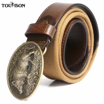 

Tourbon Hunting Vintage Genuine Leather Waist Belt for Men Canvas Gun Strap Adjusted Length 108-118cm