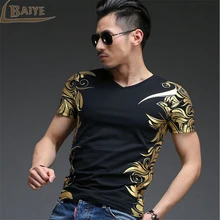 TBAIYE Bronzing Casual Kurzarm V-ausschnitt T-shirt Männer Luxus marke 2017 Slim Baumwolle Gedruckt männer T shirts Kleidung Größe M-4XL