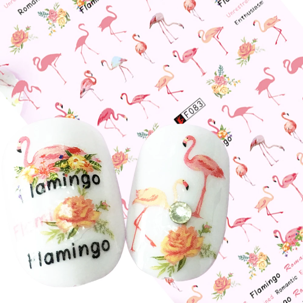 

1 Sheets 3D Nail Art Tips Beautiful Flamingo White/Pink Sticker Nail Transfer Decals Manicure DIY UV Gel Nail Tool TRF083