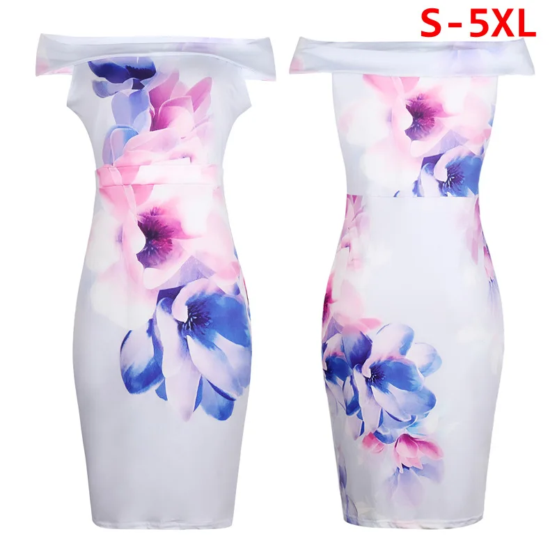 Женские мини-юбки выше колена, цветочные принты с открытыми плечами, облегающая юбка с вырезом, летняя вечерняя пляжная пикантная облегающая юбка, большие размеры S-5XL