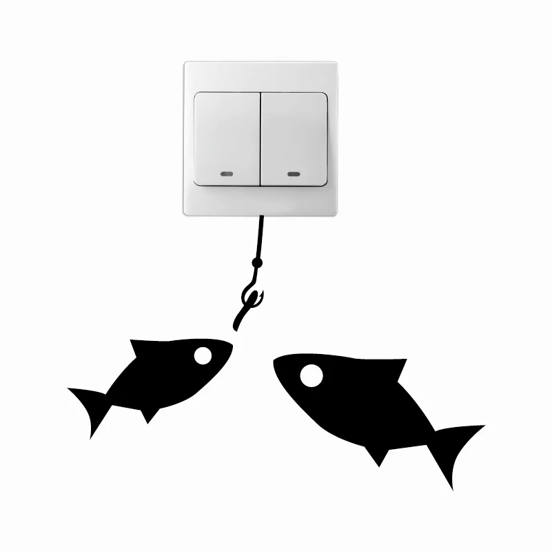 Fishing Bait and Two Fish Swimming Below Light Switch sticker cartoon animal vinyl wall stickers Bedroom/Home Decor Fishing Bait and Two Fish Swimming Below Light Switch sticker cartoon animal vinyl wall stickers Bedroom/Home Decor