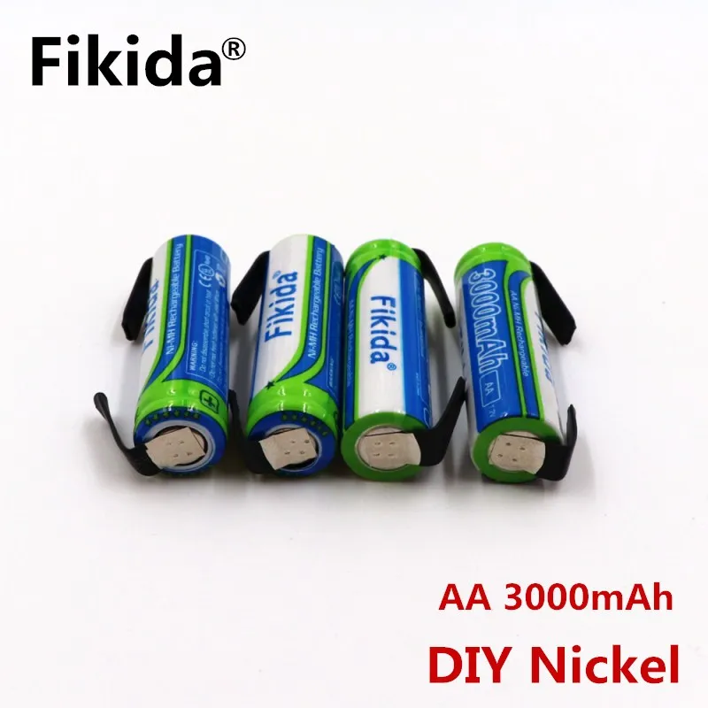 

Fikida 1.2V AA Rechargeable battery 3000mAh NI-MH cell pack with tabs pins for Braun electric shaver toothbrush+DIY Nickel