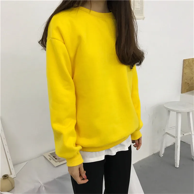 Цвет: желтый Sudaderas mujer Харадзюку однотонный Свитшот женский длинный рукав толстовка Свободный Женский повседневные худи и свитшоты спортивный костюм - Цвет: Цвет: желтый